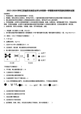 2023-2024学年江苏省苏北地区化学九年级第一学期期末教学质量检测模拟试题含解析.doc