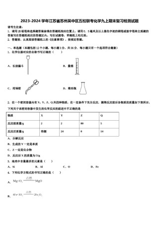 2023-2024学年江苏省苏州吴中区五校联考化学九上期末复习检测试题含解析.doc
