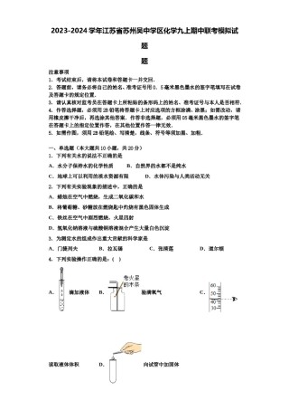 2023-2024学年江苏省苏州吴中学区化学九上期中联考模拟试题含解析.doc
