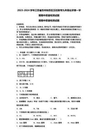 2023-2024学年江苏省苏州姑苏区五校联考九年级化学第一学期期中质量检测试题含解析.doc