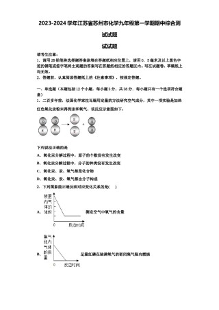 2023-2024学年江苏省苏州市化学九年级第一学期期中综合测试试题含解析.doc