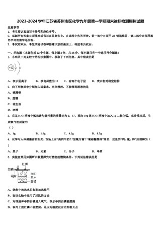 2023-2024学年江苏省苏州市区化学九年级第一学期期末达标检测模拟试题含解析.doc