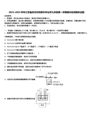 2023-2024学年江苏省苏州市同里中学化学九年级第一学期期末检测模拟试题含解析.doc