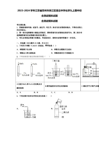 2023-2024学年江苏省苏州市吴江区青云中学化学九上期中综合测试模拟试题含解析.doc