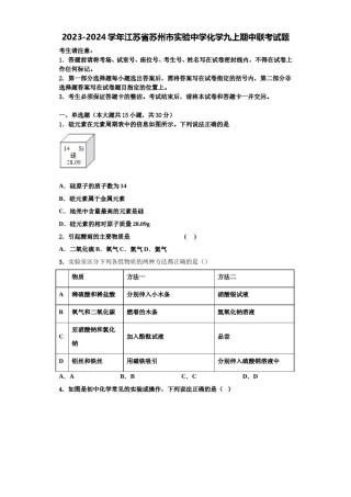 2023-2024学年江苏省苏州市实验中学化学九上期中联考试题含解析.doc