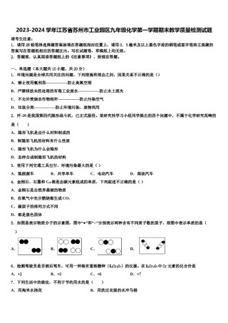 2023-2024学年江苏省苏州市工业园区九年级化学第一学期期末教学质量检测试题含解析.doc