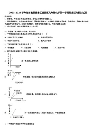 2023-2024学年江苏省苏州市工业园区九年级化学第一学期期末联考模拟试题含解析.doc