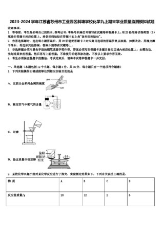 2023-2024学年江苏省苏州市工业园区斜塘学校化学九上期末学业质量监测模拟试题含解析.doc