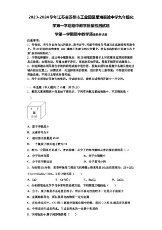 2023-2024学年江苏省苏州市工业园区星海实验中学九年级化学第一学期期中教学质量检测试题含解析.doc