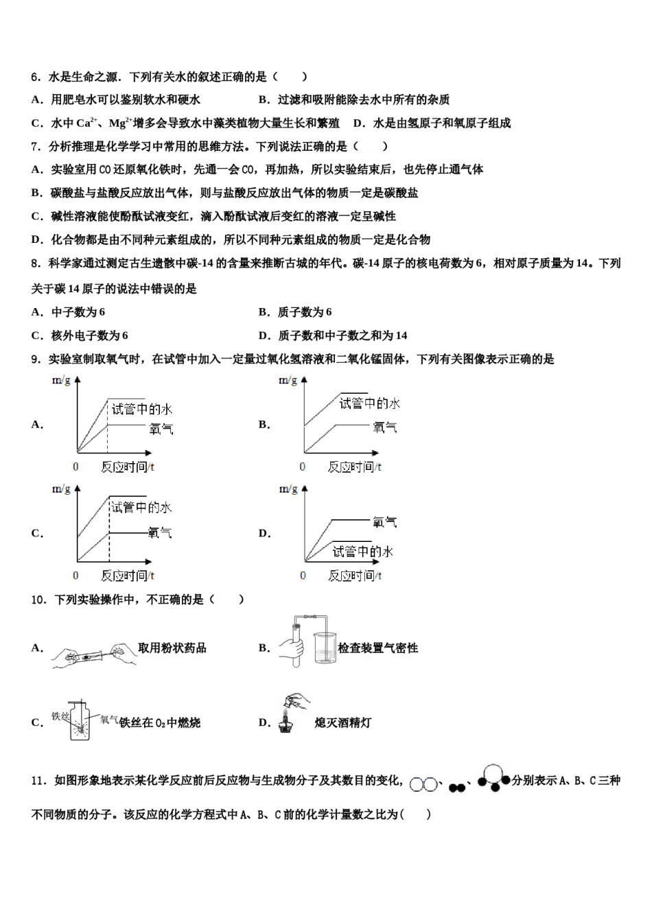 2023-2024学年江苏省苏州市工业园区星湾中学化学九年级第一学期期末达标检测模拟试题含解析.doc_第2页