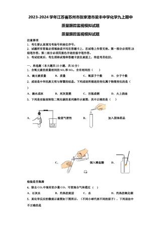 2023-2024学年江苏省苏州市张家港市梁丰中学化学九上期中质量跟踪监视模拟试题含解析.doc