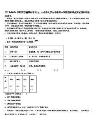 2023-2024学年江苏省苏州市昆山、太仓市化学九年级第一学期期末综合测试模拟试题含解析.doc