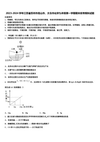 2023-2024学年江苏省苏州市昆山市、太仓市化学九年级第一学期期末统考模拟试题含解析.doc
