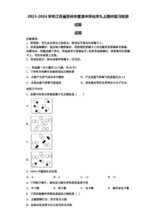 2023-2024学年江苏省苏州市星港中学化学九上期中复习检测试题含解析.doc