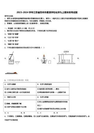 2023-2024学年江苏省苏州市星港学校化学九上期末统考试题含解析.doc