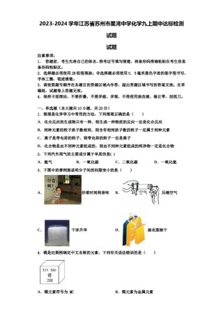 2023-2024学年江苏省苏州市星湾中学化学九上期中达标检测试题含解析.doc
