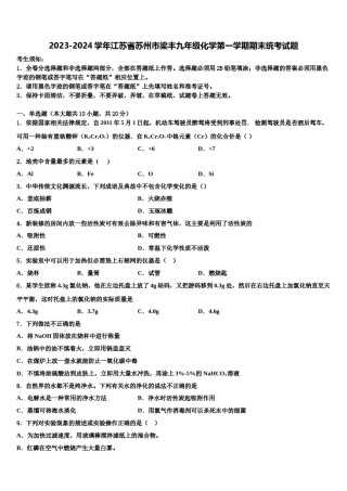 2023-2024学年江苏省苏州市梁丰九年级化学第一学期期末统考试题含解析.doc