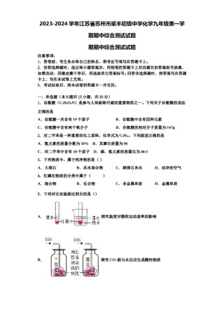 2023-2024学年江苏省苏州市梁丰初级中学化学九年级第一学期期中综合测试试题含解析.doc