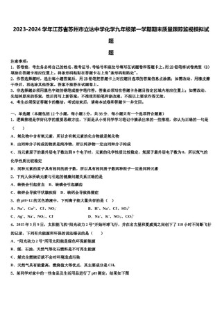 2023-2024学年江苏省苏州市立达中学化学九年级第一学期期末质量跟踪监视模拟试题含解析.doc