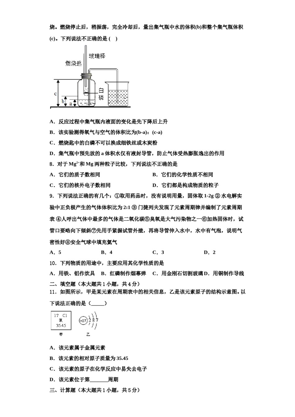 2023-2024学年江苏省苏州市草桥实验中学化学九上期中复习检测试题含解析.doc_第2页