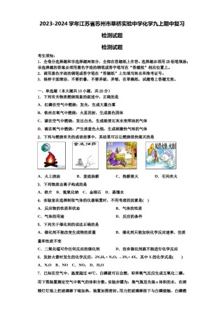 2023-2024学年江苏省苏州市草桥实验中学化学九上期中复习检测试题含解析.doc