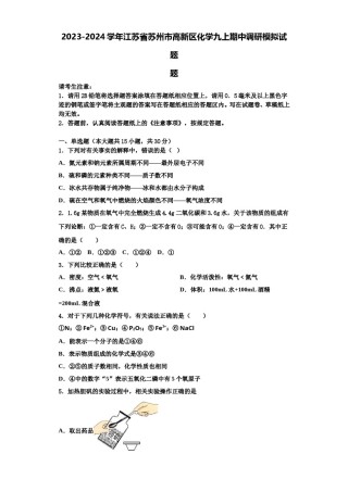 2023-2024学年江苏省苏州市高新区化学九上期中调研模拟试题含解析.doc