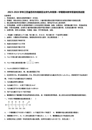 2023-2024学年江苏省苏州市高新区化学九年级第一学期期末教学质量检测试题含解析.doc
