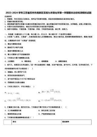 2023-2024学年江苏省苏州市高新区实验九年级化学第一学期期末达标检测模拟试题含解析.doc