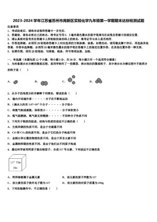 2023-2024学年江苏省苏州市高新区实验化学九年级第一学期期末达标检测试题含解析.doc