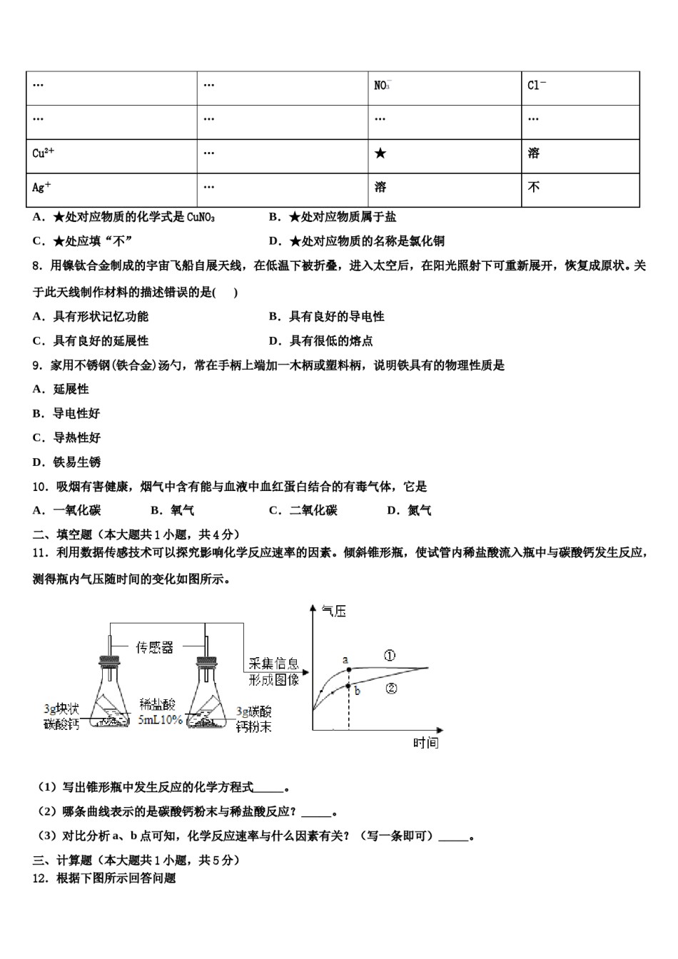 2023-2024学年江苏省苏州昆山市石牌中学化学九上期末学业质量监测模拟试题含解析.doc_第2页