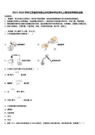 2023-2024学年江苏省苏州昆山市石牌中学化学九上期末统考模拟试题含解析.doc