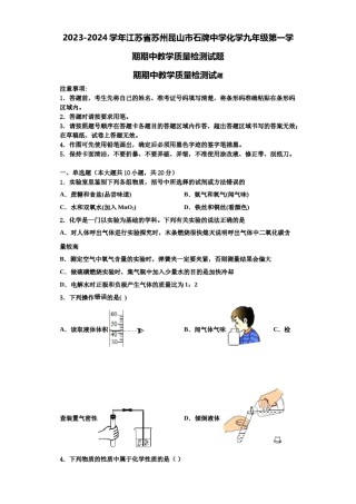 2023-2024学年江苏省苏州昆山市石牌中学化学九年级第一学期期中教学质量检测试题含解析.doc