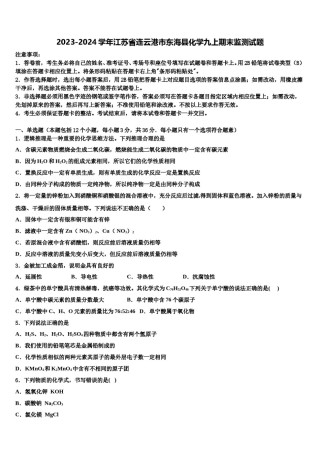 2023-2024学年江苏省连云港市东海县化学九上期末监测试题含解析.doc