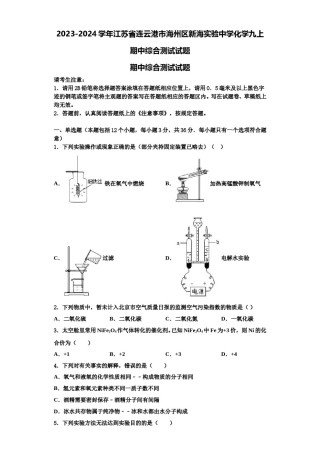 2023-2024学年江苏省连云港市海州区新海实验中学化学九上期中综合测试试题含解析.doc