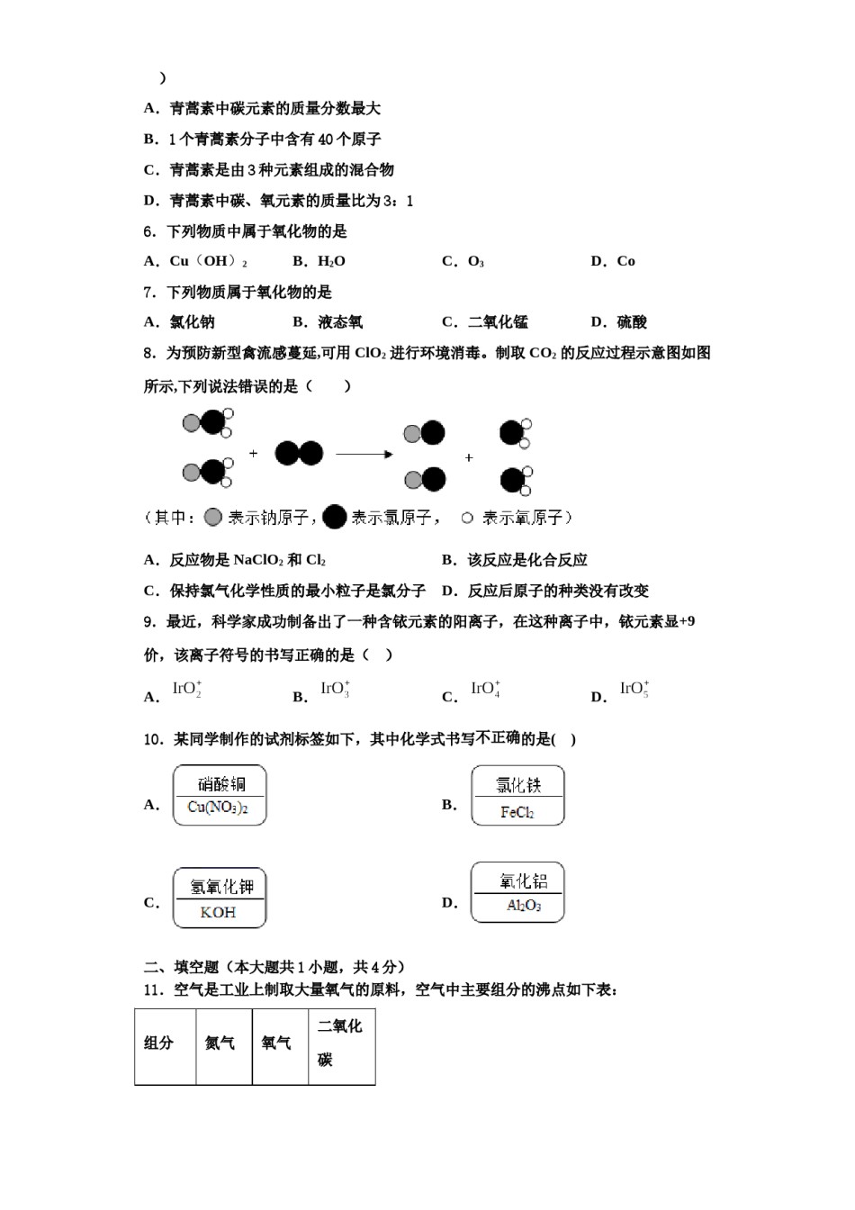 2023-2024学年江苏省连云港市灌云县化学九上期中考试模拟试题含解析.doc_第2页