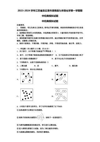 2023-2024学年江苏省连云港市灌南县九年级化学第一学期期中经典模拟试题含解析.doc