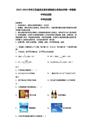 2023-2024学年江苏省连云港市灌南县九年级化学第一学期期中考试试题含解析.doc