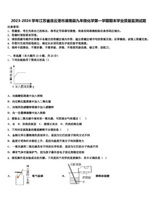 2023-2024学年江苏省连云港市灌南县九年级化学第一学期期末学业质量监测试题含解析.doc