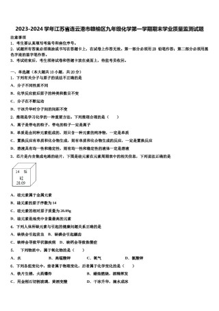 2023-2024学年江苏省连云港市赣榆区九年级化学第一学期期末学业质量监测试题含解析.doc