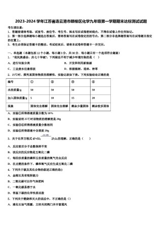 2023-2024学年江苏省连云港市赣榆区化学九年级第一学期期末达标测试试题含解析.doc