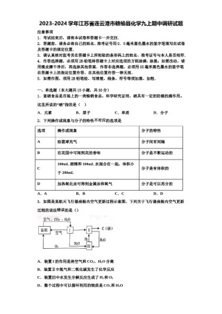 2023-2024学年江苏省连云港市赣榆县化学九上期中调研试题含解析.doc