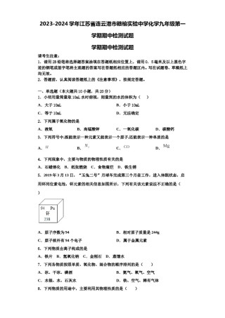 2023-2024学年江苏省连云港市赣榆实验中学化学九年级第一学期期中检测试题含解析.doc