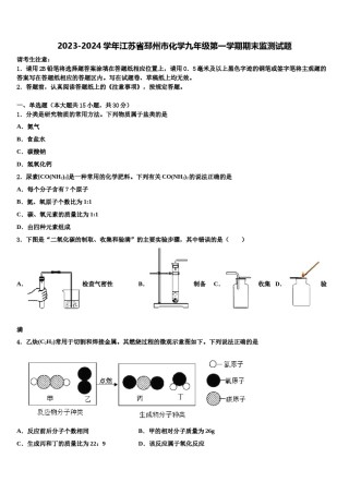 2023-2024学年江苏省邳州市化学九年级第一学期期末监测试题含解析.doc