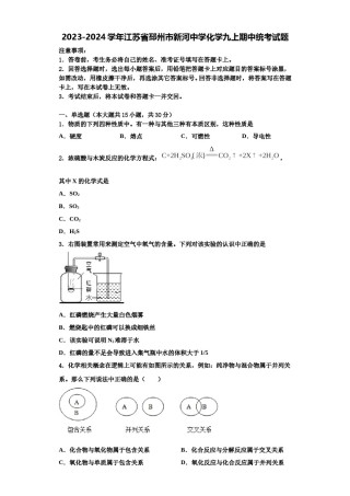 2023-2024学年江苏省邳州市新河中学化学九上期中统考试题含解析.doc