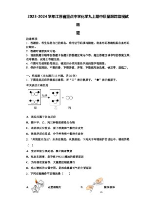 2023-2024学年江苏省重点中学化学九上期中质量跟踪监视试题含解析.doc