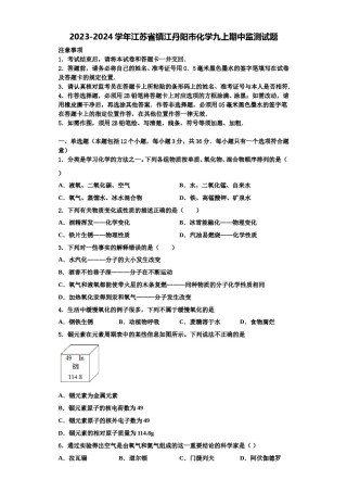 2023-2024学年江苏省镇江丹阳市化学九上期中监测试题含解析.doc