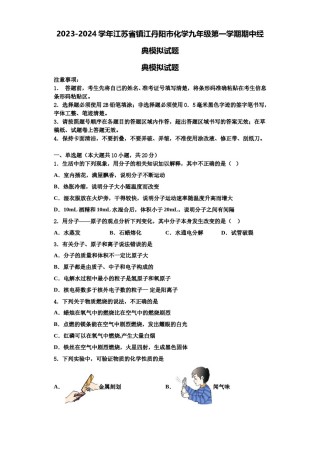 2023-2024学年江苏省镇江丹阳市化学九年级第一学期期中经典模拟试题含解析.doc