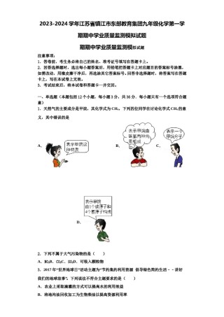 2023-2024学年江苏省镇江市东部教育集团九年级化学第一学期期中学业质量监测模拟试题含解析.doc