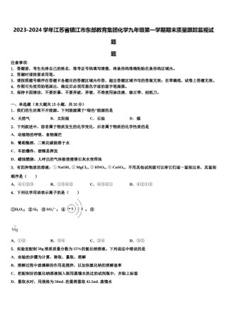 2023-2024学年江苏省镇江市东部教育集团化学九年级第一学期期末质量跟踪监视试题含解析.doc