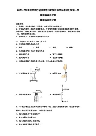 2023-2024学年江苏省镇江市丹阳实验中学九年级化学第一学期期中监测试题含解析.doc